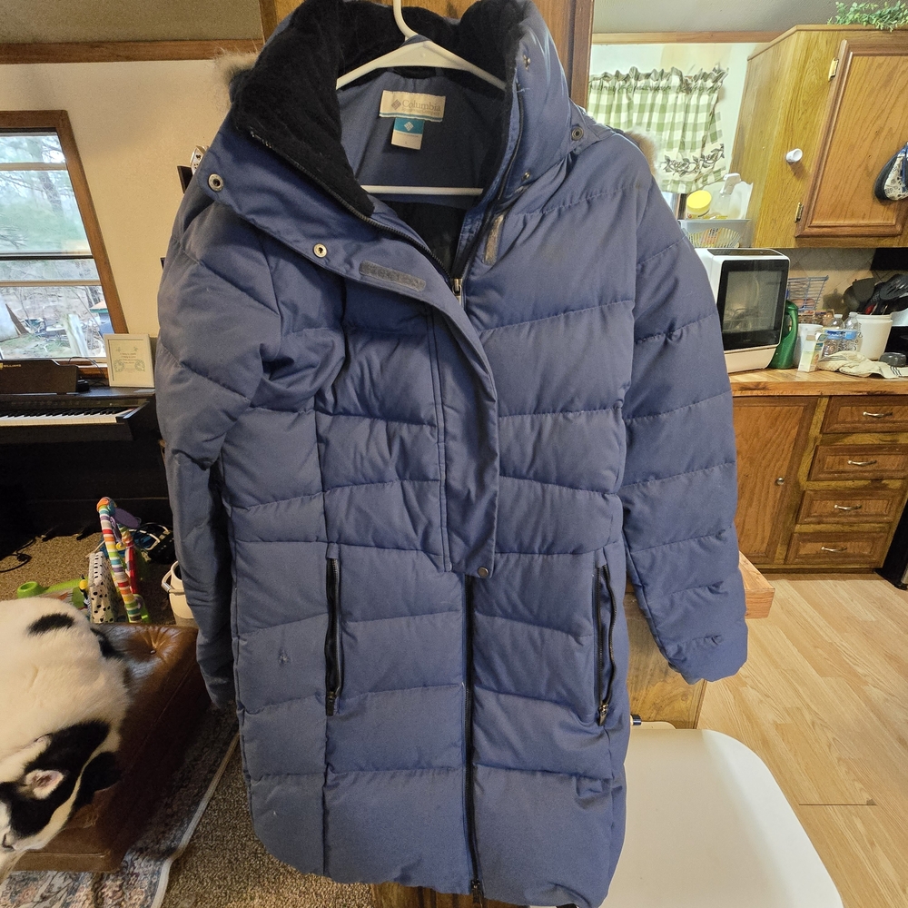 Columbia Women's Blue Long Puffer Coat with Hood